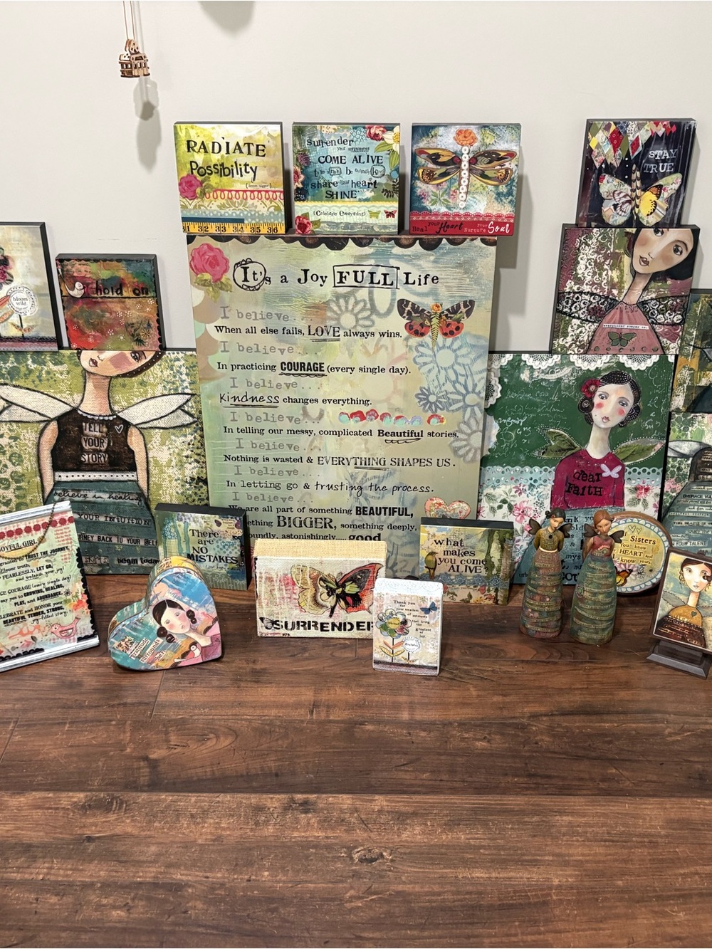 KELLY RAE ROBERTS  Inspirational Mixed-Green & Multicolor Wall Art Set w/extras